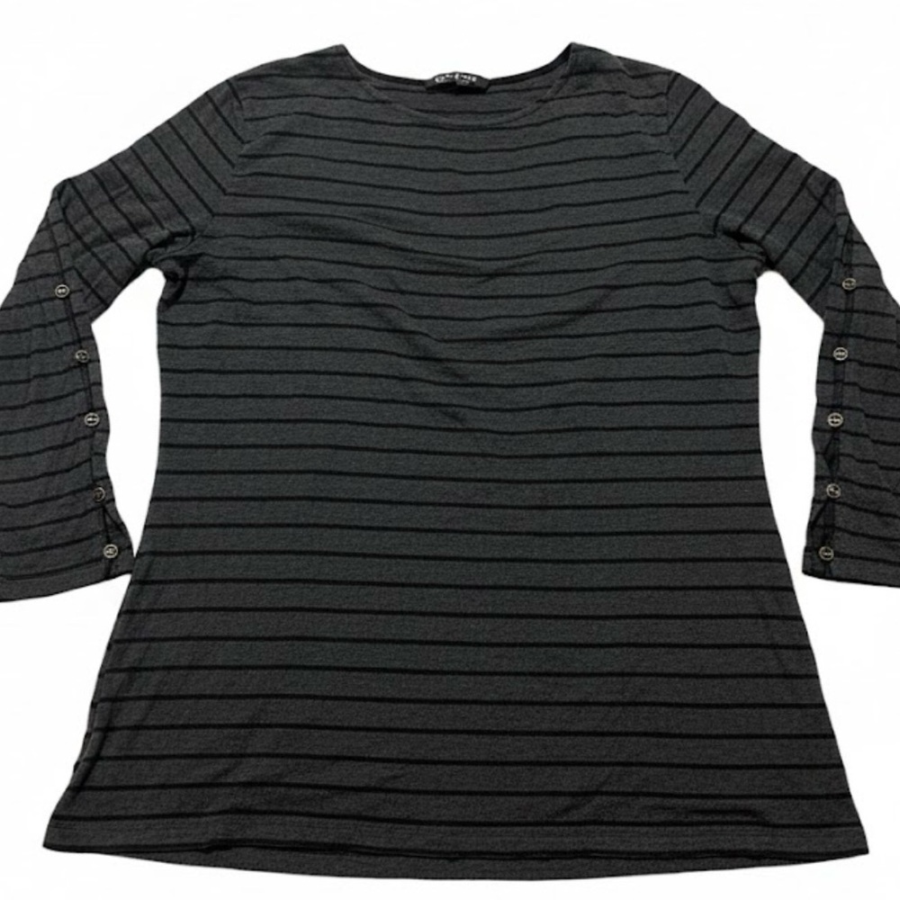 Cable & Gauge Women’s Top – Size XL – Black Striped Button-Sleeve Shirt - Picture 3 of 5